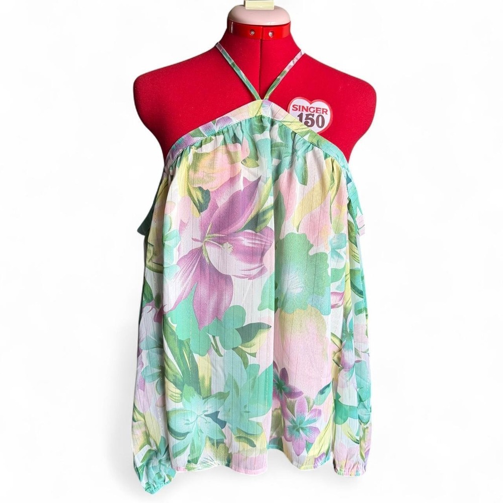 Taelynn multicoloured floral halter top, off the shoulder, size medium‎